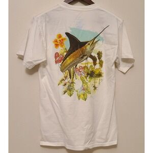 Guy Harvey Shirt Mens Small White Short Sleeve Marlin Fishing Pocket Front Logo